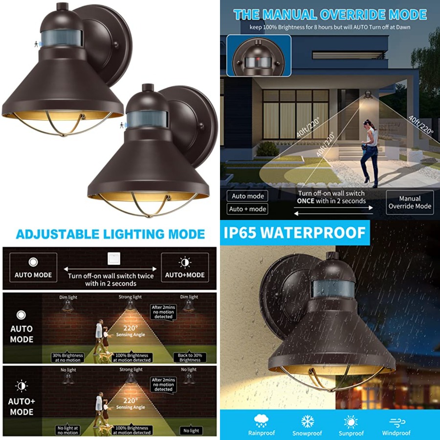 Outdoor Lighting Fixtures - 2 Pack Motion Sensor Outdoor LED