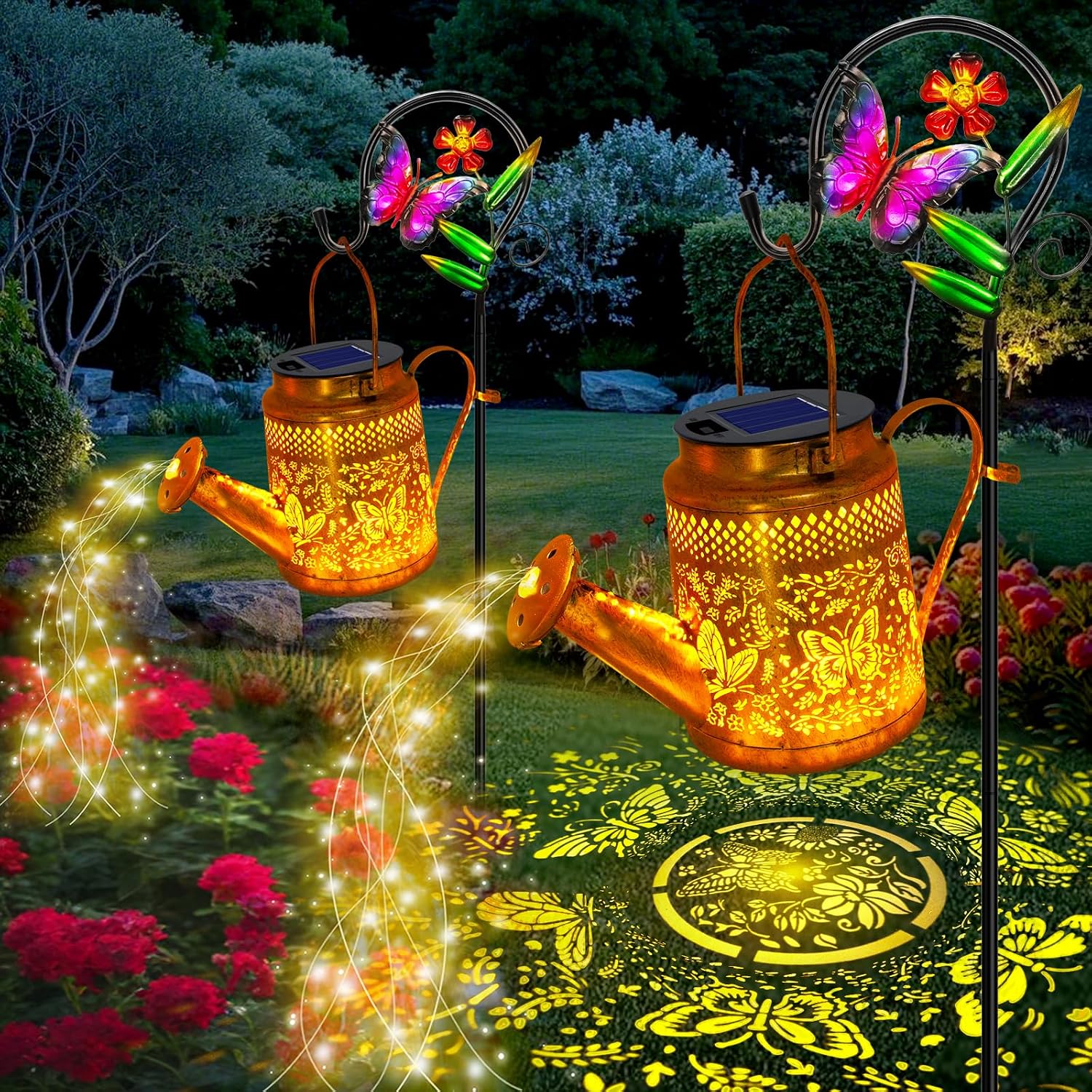 Solar Lantern Hanging - 2 Pack Big Solar Butterfly Watering