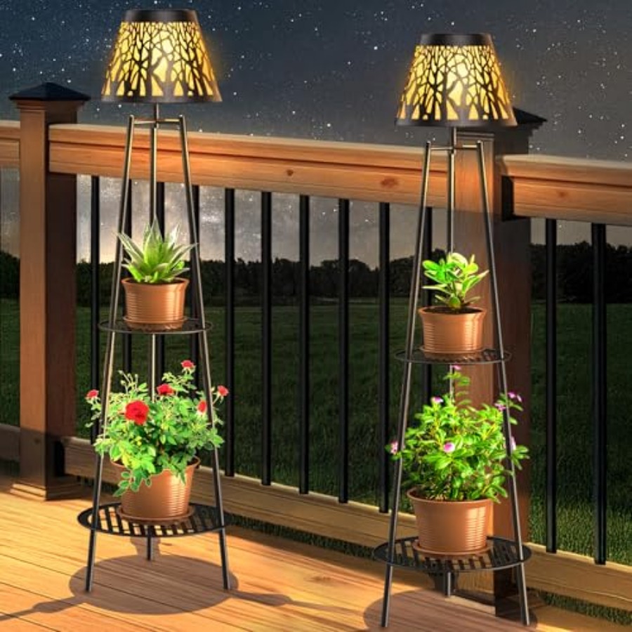 Outdoor Lighting For Garden - 2 Pack Outdoor Solar Floor Lamp