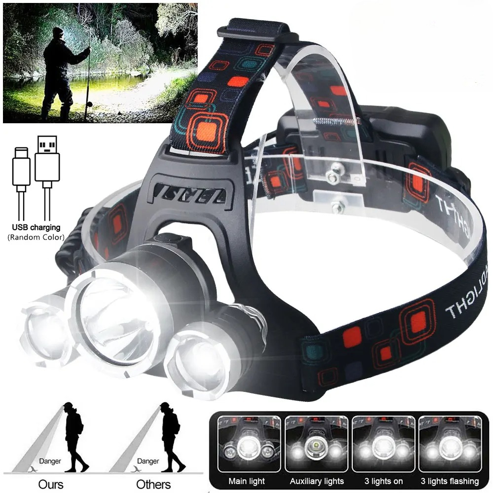 Outdoor Lighting Battery Powered - High Power LED Headlamp 18650 Rechargeable