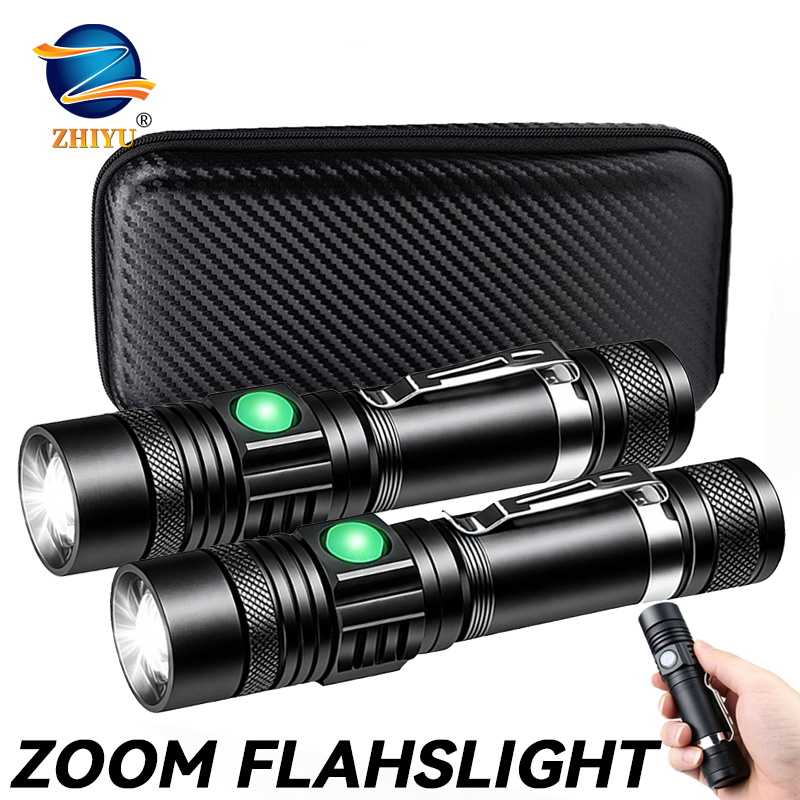 Outdoor Lighting Fixtures - T6 LED Rechargeable Flashlight,18650 Zoomable Torch,