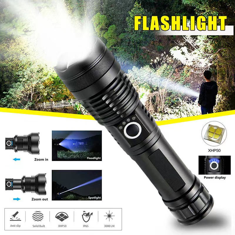Outdoor Lighting Panel - High Power XHP70 Led Flashlight USB-C