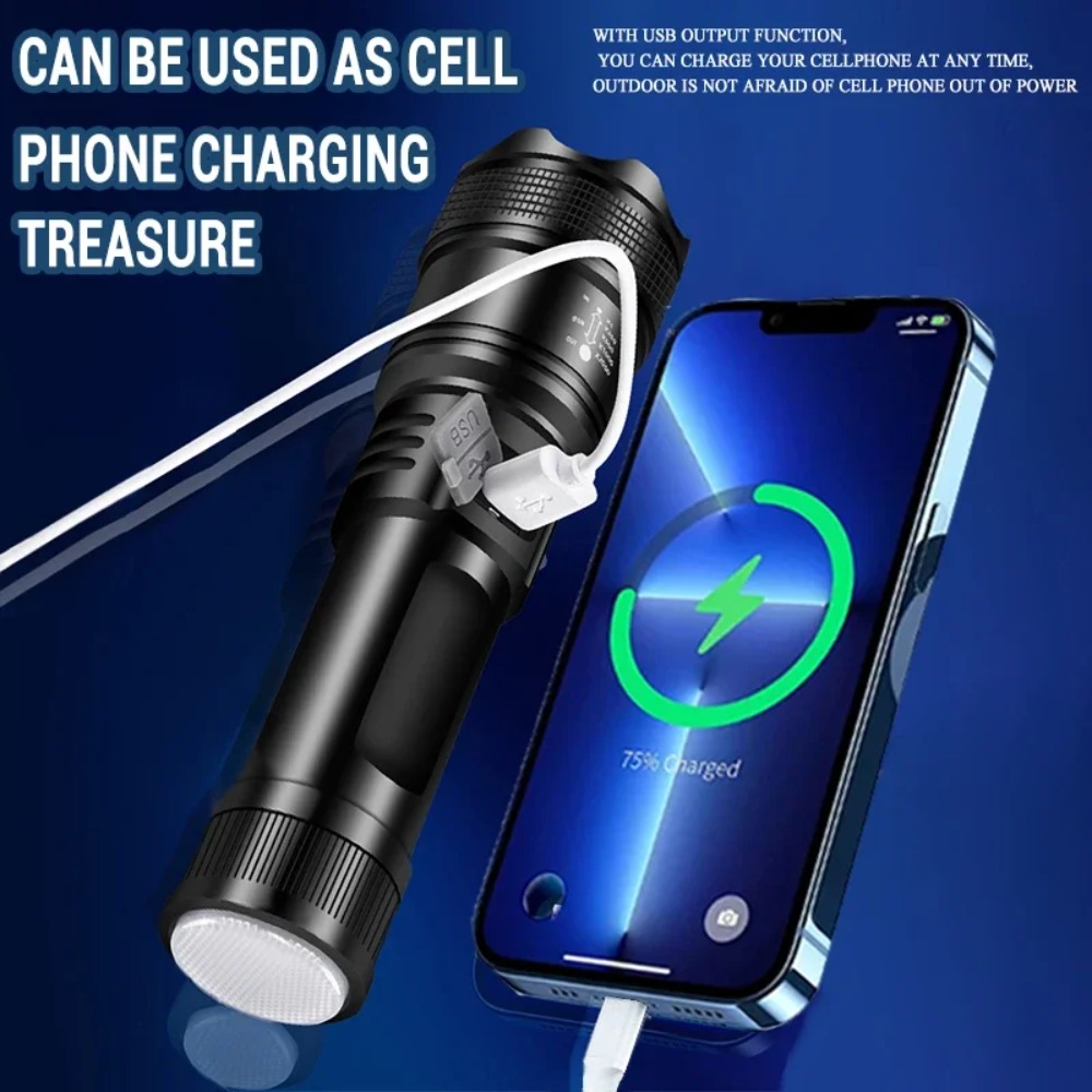 Powerful LED Flashlight USB Re - Outdoor Lighting Battery Powered review and price